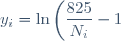 y_{i} = \ln \left(\dfrac{825}{N_{i}} - 1 \right)